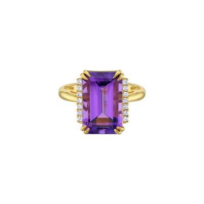 Emerald-Cut Amethyst and Diamond Ring in 10K Yellow Gold (1/10 ct. tw.)