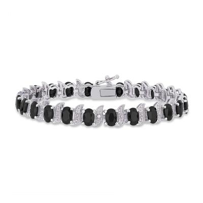 Black Sapphire & Diamond Accent Bracelet in Sterling Silver