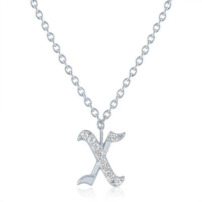 Diamond Accent Gothic Script X Initial Pendant in Sterling Silver
