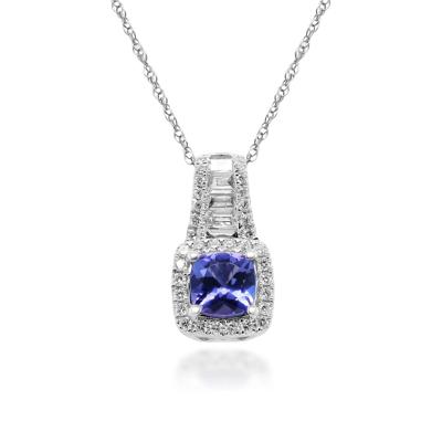 Tanzanite and Diamond Pendant in 14K White Gold (3/8 ct. tw.)