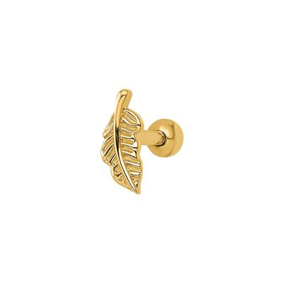 Cartilage-Friendly Leaf Labret Stud in 14K Yellow Gold, 16 Gauge