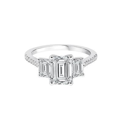 Lab Grown Diamond Emerald-Cut Three-Stone Engagement Ring in 14K White Gold (3 1/4 ct. tw.)