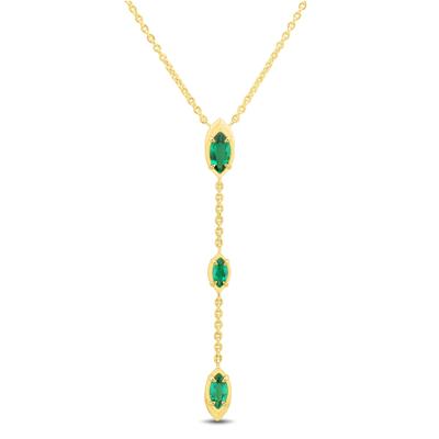 Lab-Created Emerald Marquise-Cut Y Necklace in Vermeil
