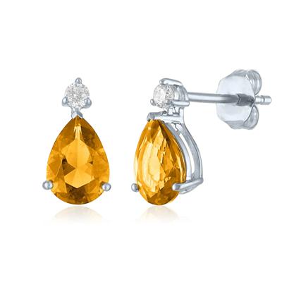 Citrine and Lab-Created White Sapphire Birthstone Earrings in 10K White Gold