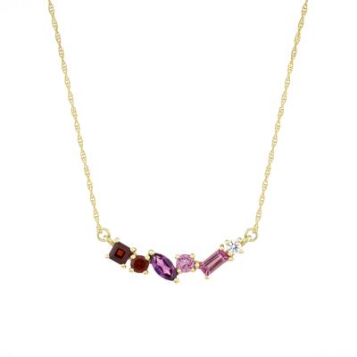 Lab-Created Garnet, Pink Tourmaline and White Sapphire Necklace in 10K Yellow Gold