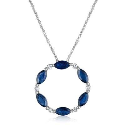 Blue Sapphire and Diamond Open Circle Pendant in 10K White Gold (1/10 ct. tw.)