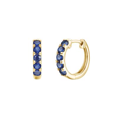 Blue Sapphire Hoop Earrings in 10K Yellow Gold