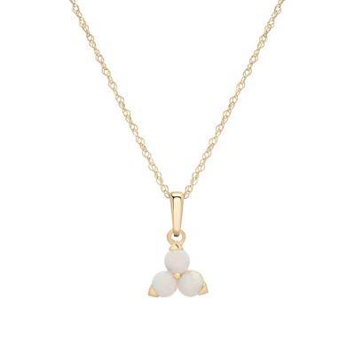 Lab-Created Opal Three-Stone Triangle Birthstone Pendant in 10K Yellow Gold