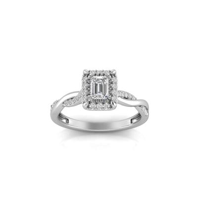 Lab Grown Diamond Emerald-Cut Twist Shank Promise Ring in 10K White Gold (1/2 ct. tw.)