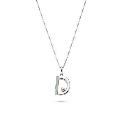 Diamond Accent Initial D Pendant in Sterling Silver and 14K Rose Gold