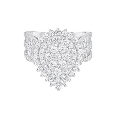 Round and Baguette Diamond Engagement Ring in 14K White Gold (2 ct. tw.)