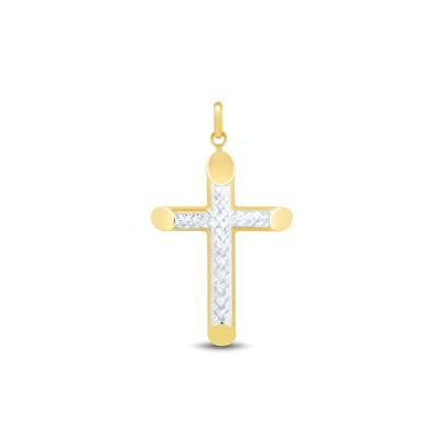 Diamond-Cut Cross Pendant in 10K Yellow and White Gold