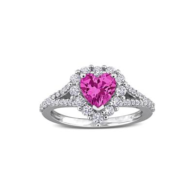 Lab-Created Pink Sapphire Heart Ring in Sterling Silver