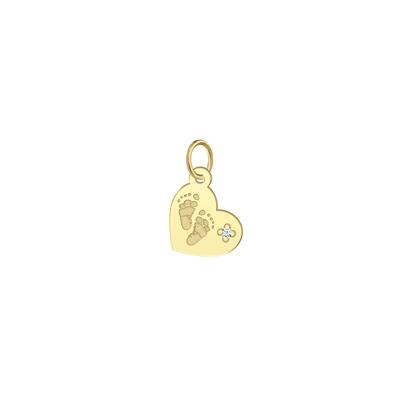 Footprint Heart Charm with Diamond Accent in 10K Yellow Gold