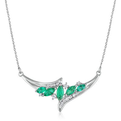 Diamond and Marquise Emerald Necklace in 14K White Gold (1/7 ct. tw)