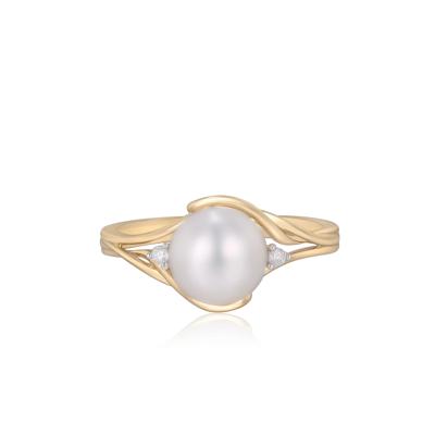 Cultured Freshwater Pearl and Diamond Accent Ring in 10K Yellow Gold