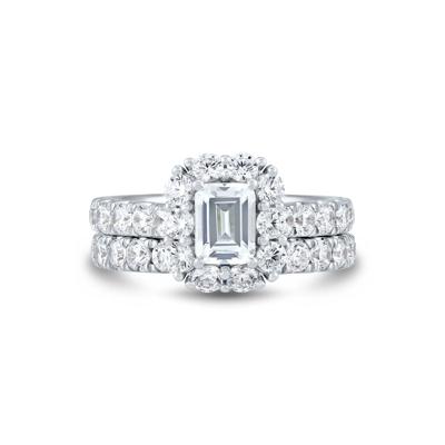 Lab Grown Diamond Emerald-Cut Bridal Set in 14K White Gold (3 ct. tw.)
