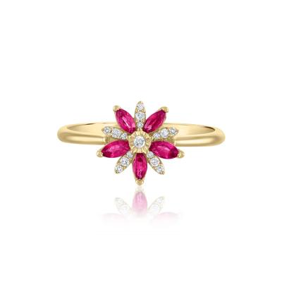 Ruby and Diamond Accent Floral Ring in 10K Yellow Gold