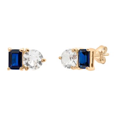 Lab-Created Blue Sapphire and Lab-Created White Sapphire Toi et Moi Two-Stone Earrings in Vermeil