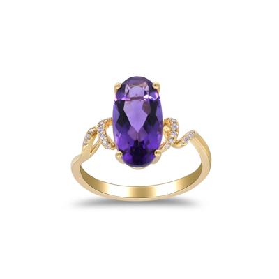 Amethyst and Diamond Accent Ring in 10K Yellow Gold