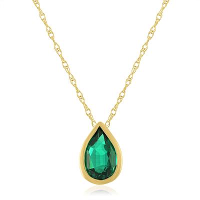 Lab-Created Emerald Birthstone Pendant in 10K Yellow Gold