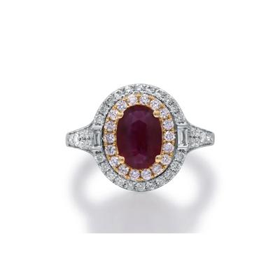 Ruby and Diamond Double Halo Ring in 14K White and Yellow Gold (5/8 ct. tw.)