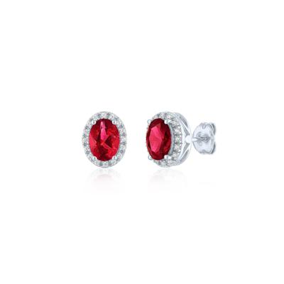 Lab-Created Ruby and Diamond Halo Earrings in Sterling Silver (1/10 ct. tw.)