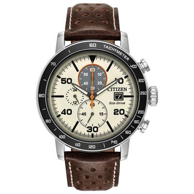 Men's Brycen Watch in Hickory Brown Leather and Stainless Steel, 44MM