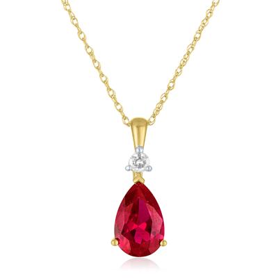Lab-Created Ruby and Lab-Created White Sapphire Pendant in 10K Yellow Gold