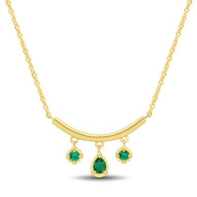 Lab-Created Emerald Curved Bar Dangle Necklace in Vermeil