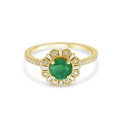 Emerald and Diamond Vintage Halo Ring in 10K Yellow Gold (1/4 ct. tw.)