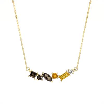 Lab-Created Smoky Quartz, Citrine and White Sapphire Necklace in 10K Yellow Gold