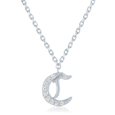 Diamond Accent Gothic Script C Initial Pendant in Sterling Silver
