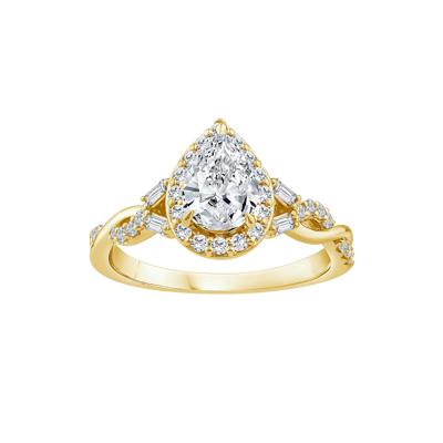 Lab Grown Diamond Pear-Shaped Halo Engagement Ring in 10K Yellow Gold (1 ct. tw.)