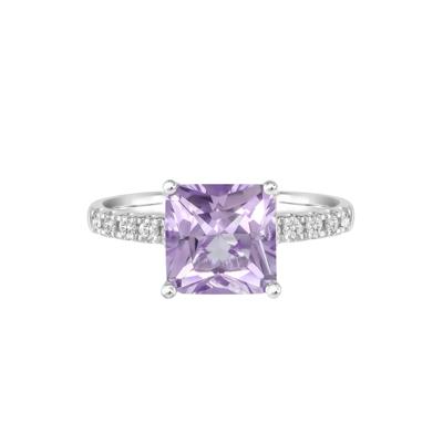 Radiant-Cut Amethyst and Diamond Ring in 14K White Gold (1/3 ct. tw.)