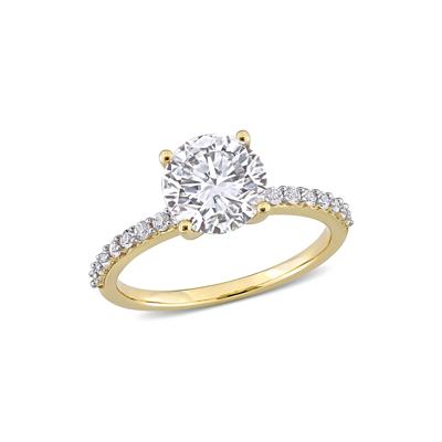 Lab Created White Sapphire Ring with Pavé Band in 10K Yellow Gold (2 3/4 ct. tw.)