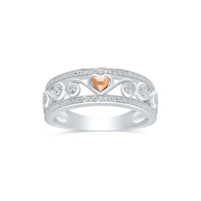 Diamond Accent Scroll Band in Sterling Silver and 14K Rose Gold