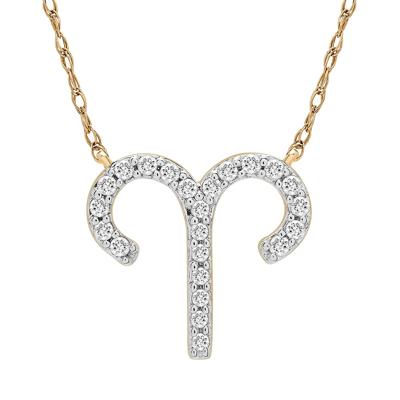 Aries Zodiac Necklace with Diamonds in 10K Yellow Gold (1/10 ct. tw.)