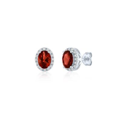 Garnet and Diamond Halo Earrings in Sterling Silver (1/10 ct. tw.)