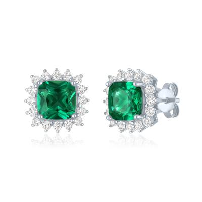Lab-Created Emerald & Lab-Created White Sapphire Starburst Halo Stud Earrings in Sterling Silver