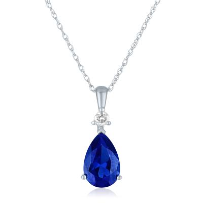 Lab-Created Blue Sapphire and Lab-Created White Sapphire Pendant in 10K White Gold