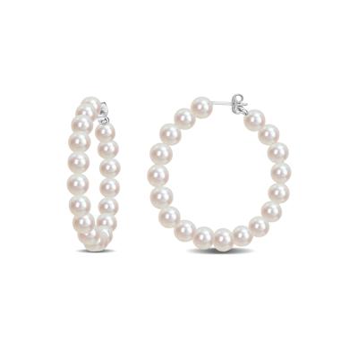 Freshwater Cultured Pearl Hoop Earrings in Sterling Silver