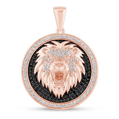 Black and White Diamond Lion Head Medallion Charm in 10K Rose Gold (1 5/8 ct. tw.)