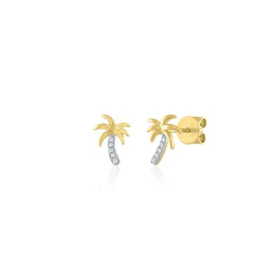 Diamond Palm Tree Stud Earrings in 10K Yellow Gold