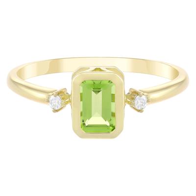 Emerald-Cut Peridot and Diamond Accent Ring in 10K Yellow Gold