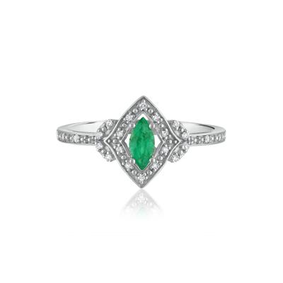 Marquise Emerald & Diamond Ring in 14K White Gold
