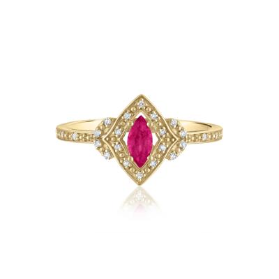 Marquise Ruby & Diamond Ring in 14K Yellow Gold