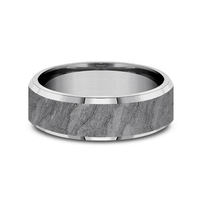 Men' Band with Lava Rock Texture in Gray Tantalum, 7MM