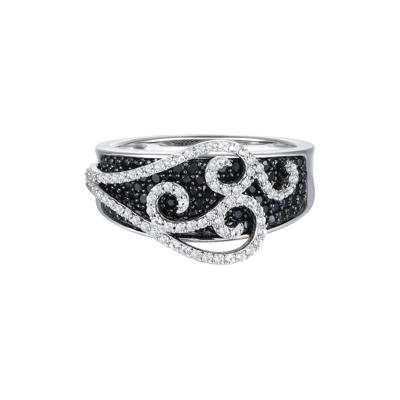Black and White Diamond Swirl Ring in 10K White Gold (1 ct. tw.)