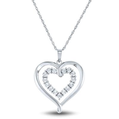Diamond Double Heart Pendant in Sterling Silver